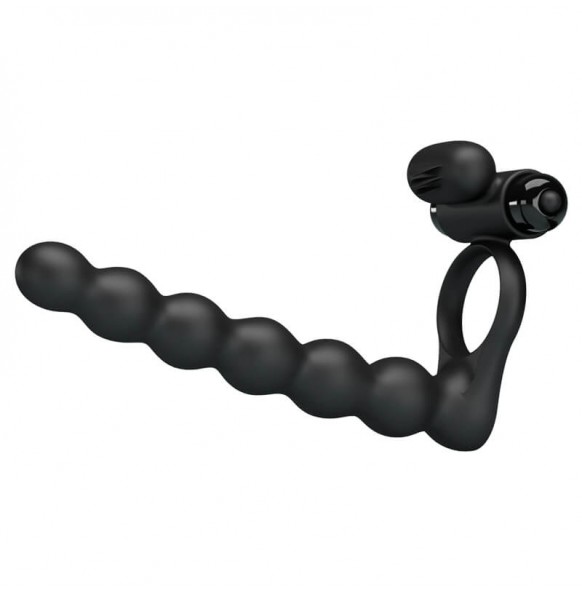 PRETTY LOVE - Male Vibrating Delay Cock Ring With Anal Beads (Battery - Black) PRETTY LOVE - Male Vibrating Delay Cock Ring With Anal Beads (Battery - Black)